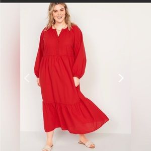 NWT Old Navy Red Long-Sleeve Seersucker All-Day Midi Swing Dress Size 4X